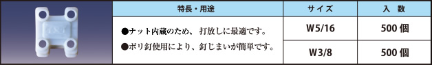 Pスラブ駒 ●ナット内蔵のため、打放しに最適です。 ●ポリ釘使用により、釘じまいが簡単です。